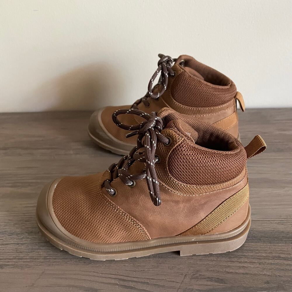 Sonoma Nicco Toddler Boys Boots Size 12 Cognac Brown Memory Foam Ankle Boots Box - Picture 3 of 11